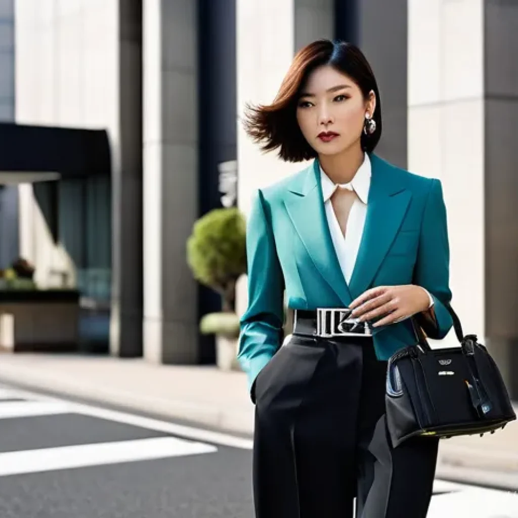 프라다 트렌디 벨트와 보테가 베네타 비교 - **Prompt for Prada: Urban Elegance and Confidence**
    A sophisticated Japanese woman in her late 2...