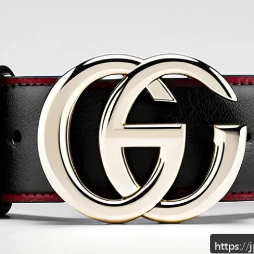 구찌와 루이비통의 리버서블 벨트 비교 - A high-fashion close-up shot of a reversible Gucci belt featuring its iconic large double G logo buc...